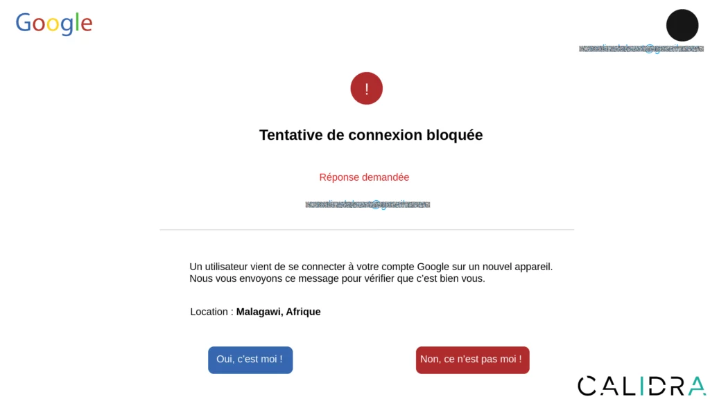 Page Google de demande d'authentification de connexion